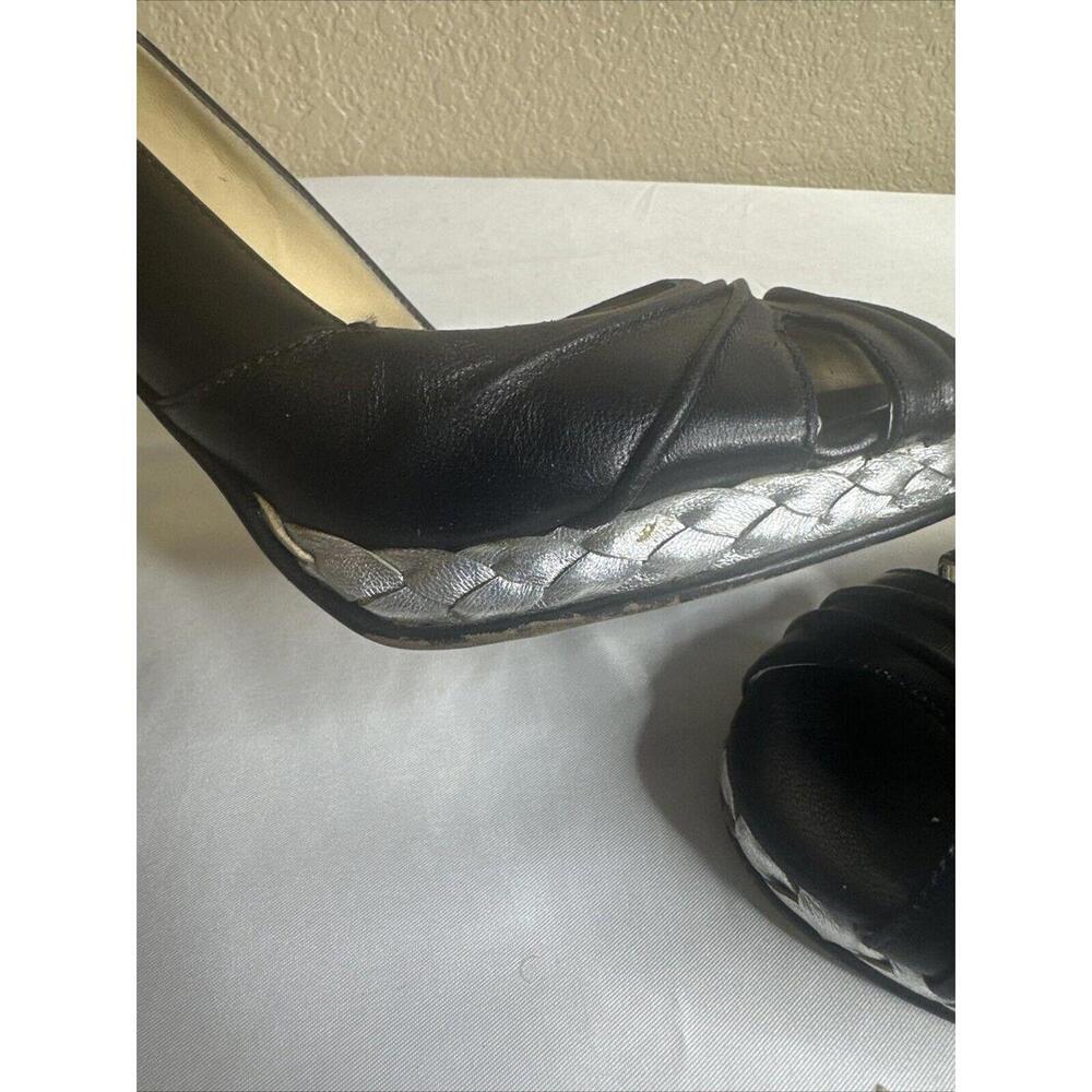 Kors Michael Kors Black Leather Opentoe Platform Heels Pumps Sandals SZ 8 M - Picture 6 of 7